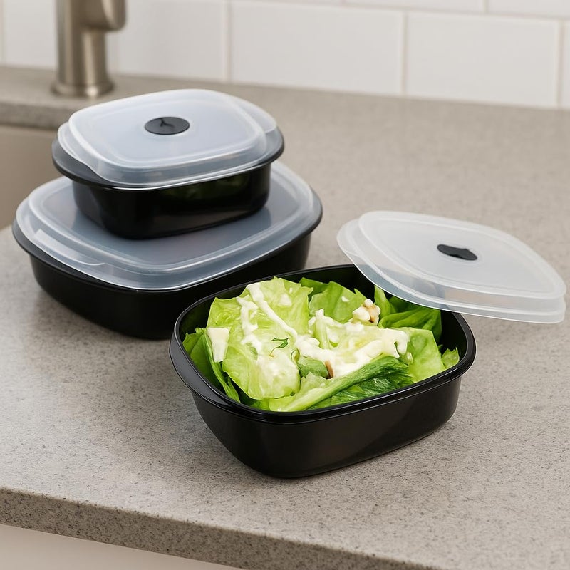 Reston Lloyd Nesting Microwave Containers, Set of 3, Adjustable Steam Vents, Airtight, Meal Prep, Durable BPA-Free Plastic- Freezer & Dishwasher Safe, Cookware & Food Storage, Anyday Cookware, Gray - Image 2